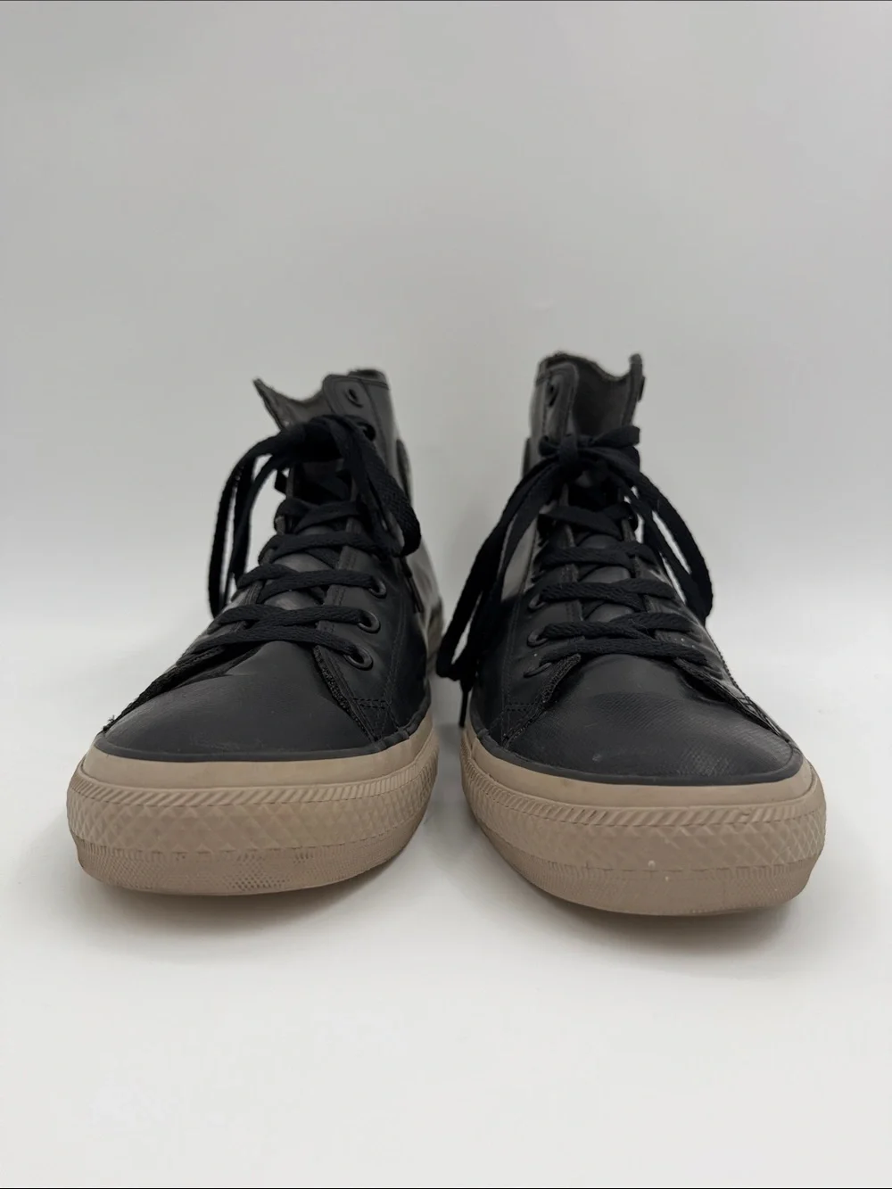 Converse Chuck Taylor All Star Rubber Hi Black Leather Tan Soles Men's Size 13.0